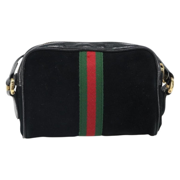 GUCCI GG Marmont Web Sherry Line Bag Suede Black Gold 517350 Auth 164792