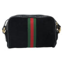 GUCCI GG Marmont Web Sherry Line Bag Suede Black Gold 517350 Auth 164792-2