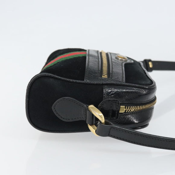 GUCCI GG Marmont Web Sherry Line Bag Suede Black Gold 517350 Auth 164792