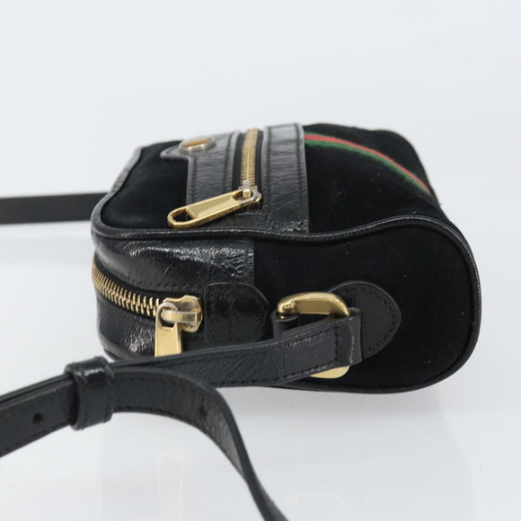 GUCCI GG Marmont Web Sherry Line Bag Suede Black Gold 517350 Auth 164792