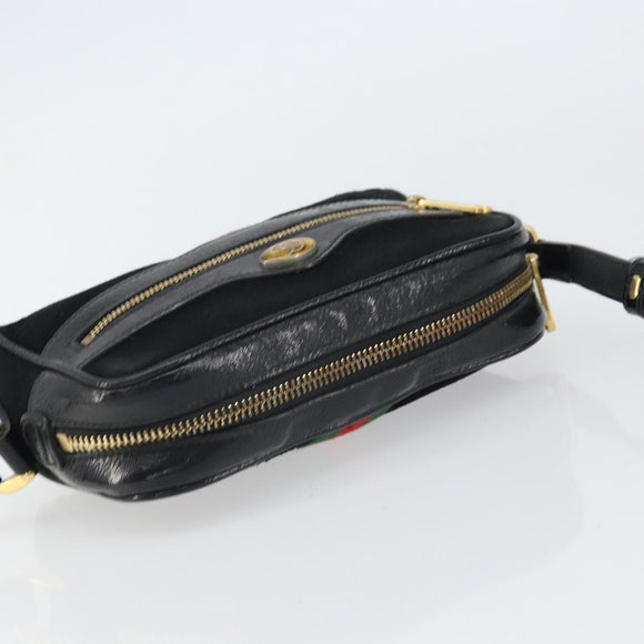 GUCCI GG Marmont Web Sherry Line Bag Suede Black Gold 517350 Auth 164792