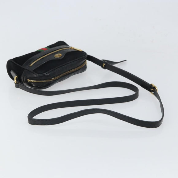 GUCCI GG Marmont Web Sherry Line Bag Suede Black Gold 517350 Auth 164792