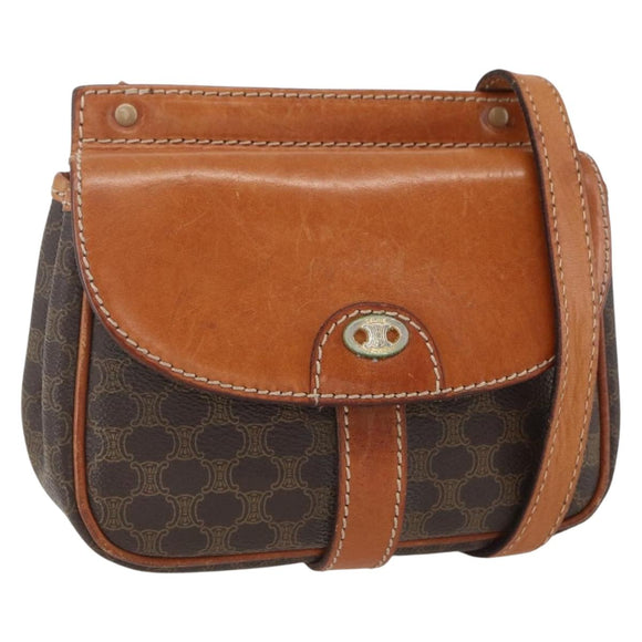 CELINE Macadam Canvas Shoulder Bag PVC Leather Brown Gold Auth 164793