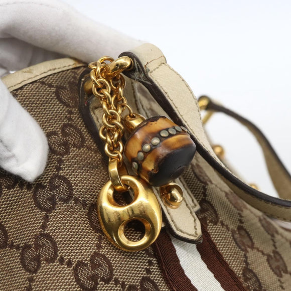 GUCCI GG Canvas Bamboo Hand Bag Beige Gold 137396 Auth 164794
