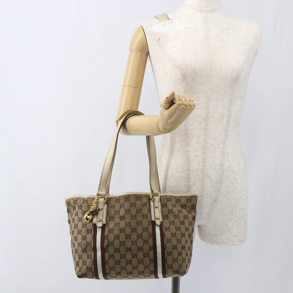 GUCCI GG Canvas Bamboo Hand Bag Beige Gold 137396 Auth 164794