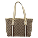 GUCCI GG Canvas Bamboo Hand Bag Beige Gold 137396 Auth 164794-2