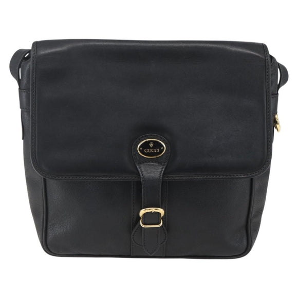 GUCCI Shoulder Bag Leather Black Gold 001 23 1098 Auth 164795