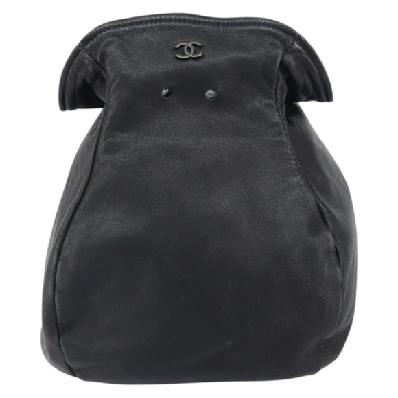 CHANEL Purse Pouch Lamb Skin Black CC Auth 164798