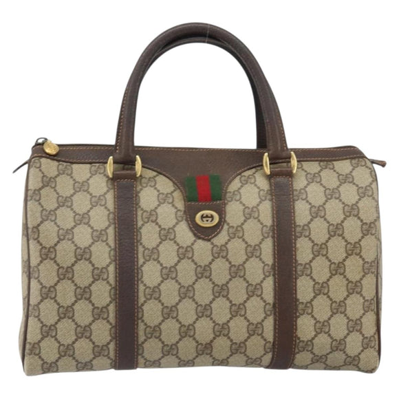 GUCCI GG Supreme Web Sherry Line Hand Bag PVC Beige Gold 40 02 007 Auth 164799