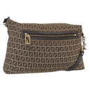 FENDI Zucchino Canvas Shoulder Bag Beige Gold Auth 164816-1