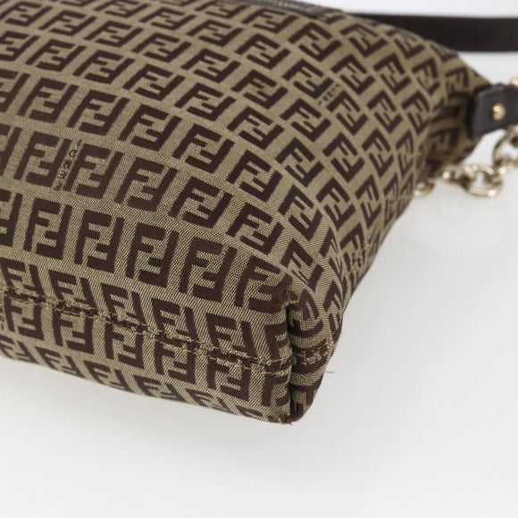 FENDI Zucchino Canvas Shoulder Bag Beige Gold Auth 164816