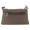 FENDI Zucchino Canvas Shoulder Bag Beige Gold Auth 164816-13