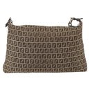 FENDI Zucchino Canvas Shoulder Bag Beige Gold Auth 164816-2