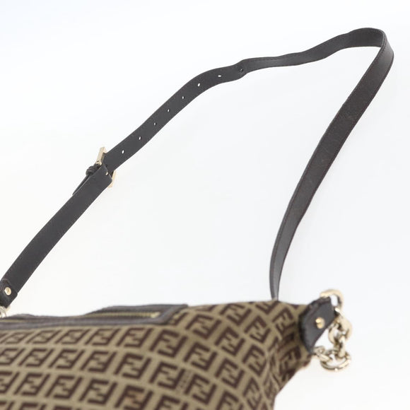 FENDI Zucchino Canvas Shoulder Bag Beige Gold Auth 164816