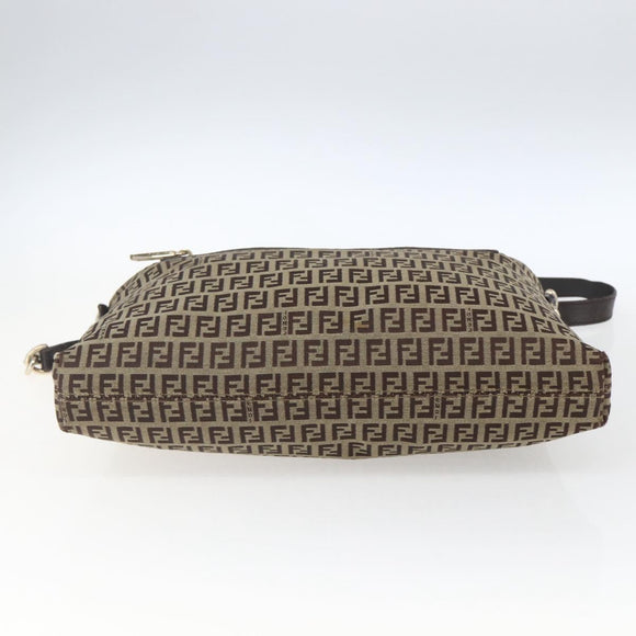 FENDI Zucchino Canvas Shoulder Bag Beige Gold Auth 164816