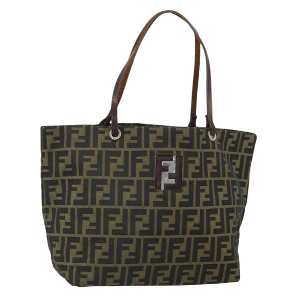 FENDI Zucca Canvas Tote Bag Black Brown Auth 164817