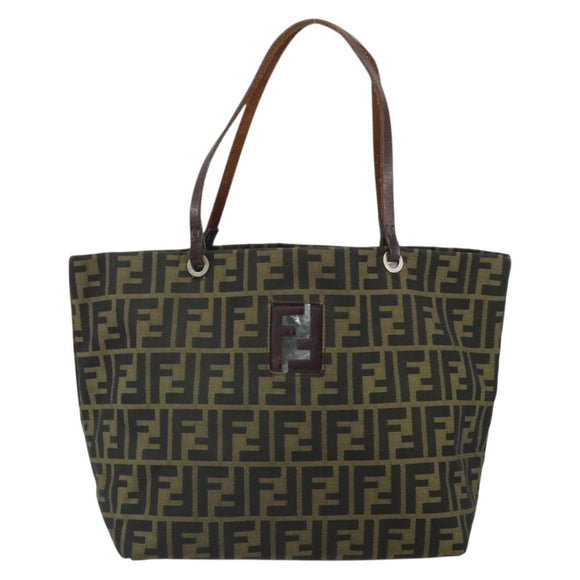 FENDI Zucca Canvas Tote Bag Black Brown Auth 164817