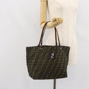 FENDI Zucca Canvas Tote Bag Black Brown Auth 164817-20