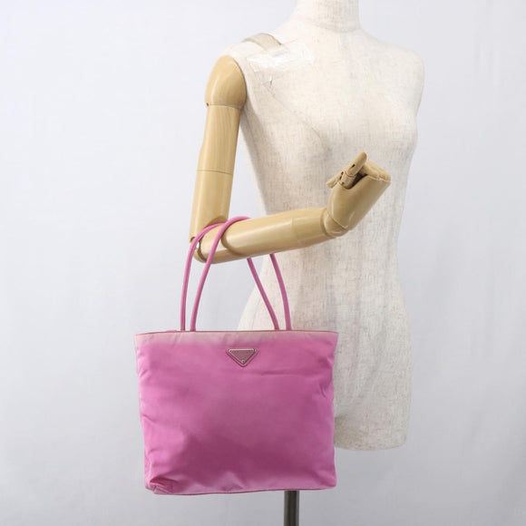 PRADA Tote Bag Nylon Pink Silver Auth 164823