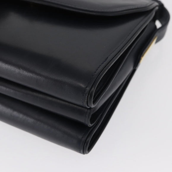 GUCCI Shoulder Bag Leather Navy Gold Auth 164825