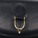 GUCCI Shoulder Bag Leather Navy Gold Auth 164825-14