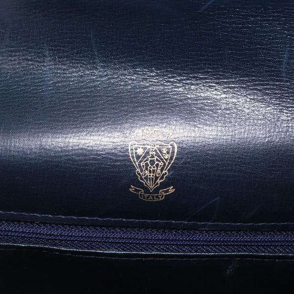 GUCCI Shoulder Bag Leather Navy Gold Auth 164825