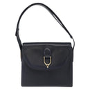 GUCCI Shoulder Bag Leather Navy Gold Auth 164825-2