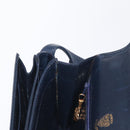 GUCCI Shoulder Bag Leather Navy Gold Auth 164825-21