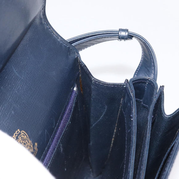 GUCCI Shoulder Bag Leather Navy Gold Auth 164825