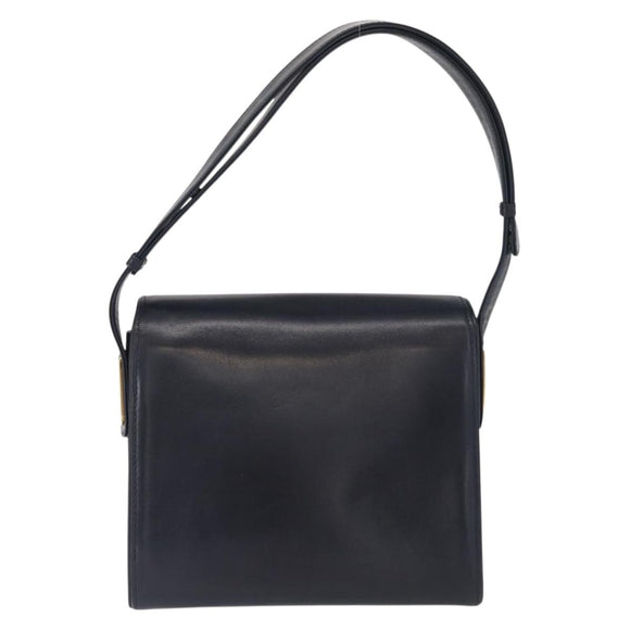 GUCCI Shoulder Bag Leather Navy Gold Auth 164825