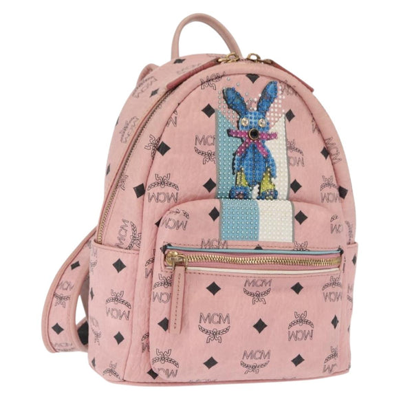 MCM Vicetos Logogram Backpack PVC Leather Pink Gold Auth 164828