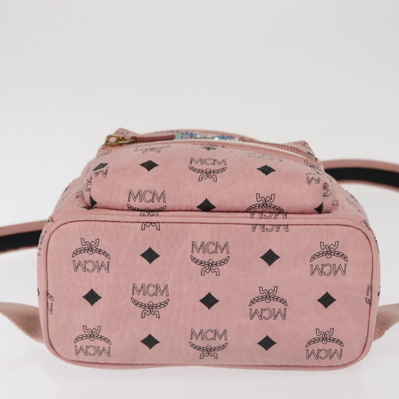 MCM Vicetos Logogram Backpack PVC Leather Pink Gold Auth 164828