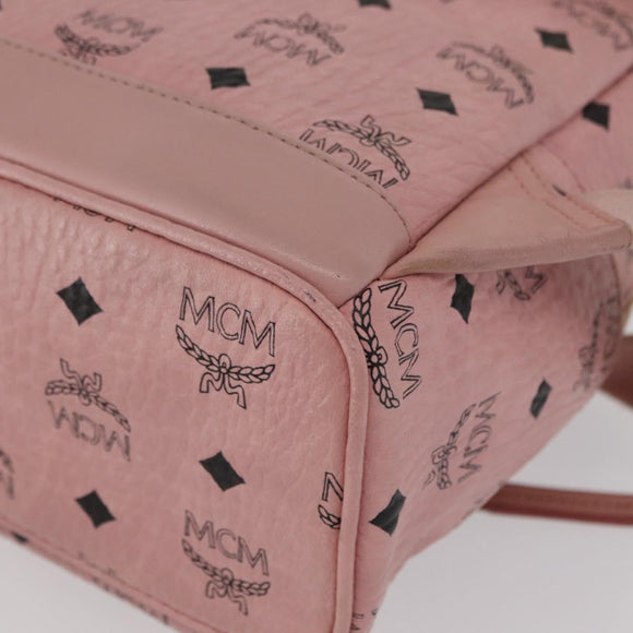 MCM Vicetos Logogram Backpack PVC Leather Pink Gold Auth 164828