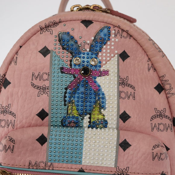 MCM Vicetos Logogram Backpack PVC Leather Pink Gold Auth 164828
