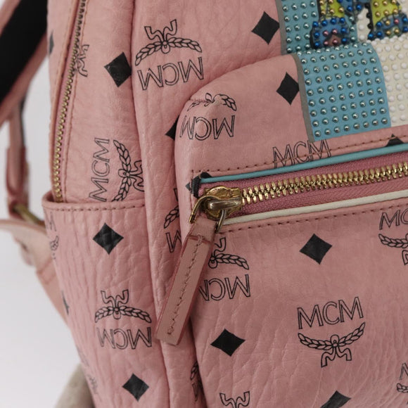 MCM Vicetos Logogram Backpack PVC Leather Pink Gold Auth 164828