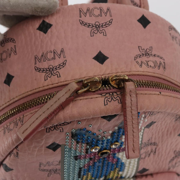 MCM Vicetos Logogram Backpack PVC Leather Pink Gold Auth 164828