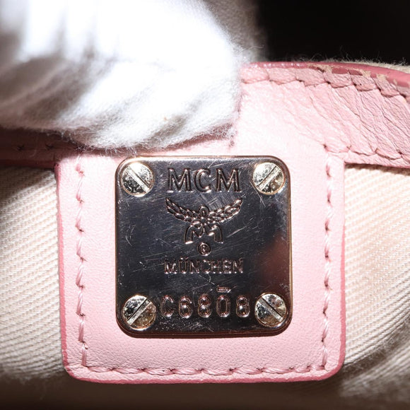 MCM Vicetos Logogram Backpack PVC Leather Pink Gold Auth 164828