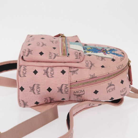 MCM Vicetos Logogram Backpack PVC Leather Pink Gold Auth 164828