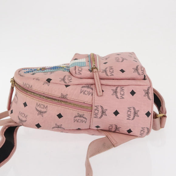 MCM Vicetos Logogram Backpack PVC Leather Pink Gold Auth 164828