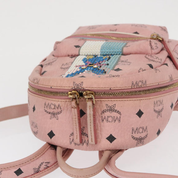 MCM Vicetos Logogram Backpack PVC Leather Pink Gold Auth 164828