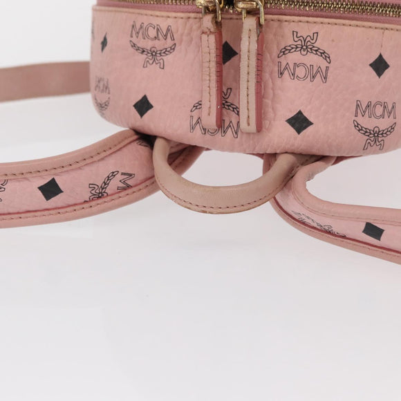 MCM Vicetos Logogram Backpack PVC Leather Pink Gold Auth 164828