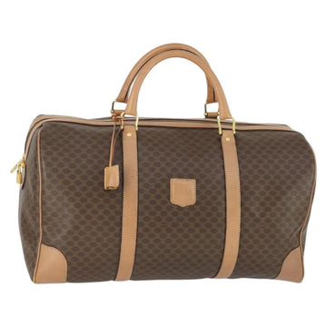 CELINE Macadam Canvas Boston Bag PVC Leather Brown Gold Auth 164829
