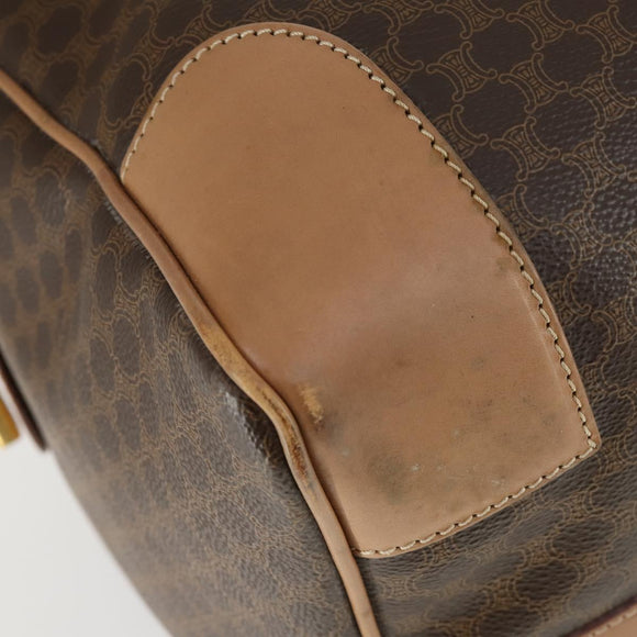 CELINE Macadam Canvas Boston Bag PVC Leather Brown Gold Auth 164829