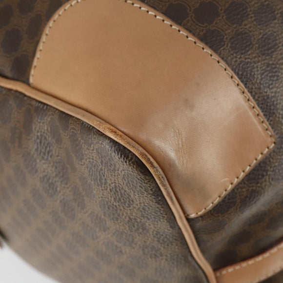 CELINE Macadam Canvas Boston Bag PVC Leather Brown Gold Auth 164829