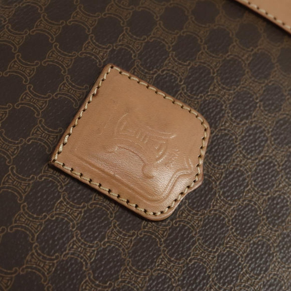 CELINE Macadam Canvas Boston Bag PVC Leather Brown Gold Auth 164829