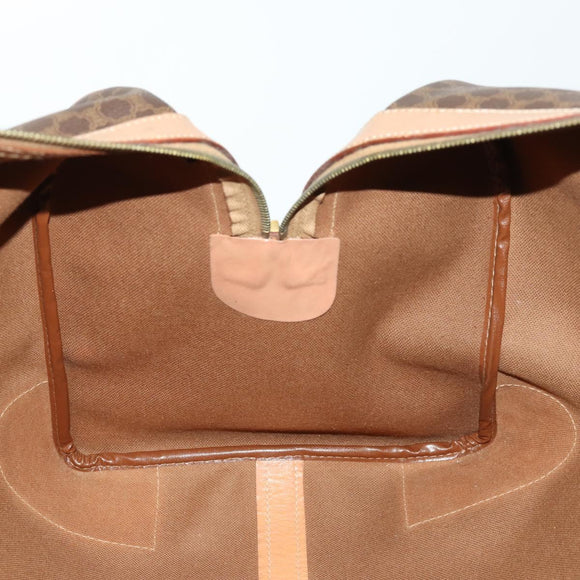 CELINE Macadam Canvas Boston Bag PVC Leather Brown Gold Auth 164829