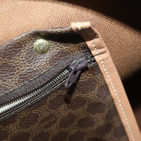 CELINE Macadam Canvas Boston Bag PVC Leather Brown Gold Auth 164829