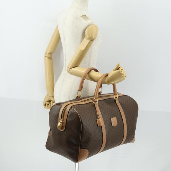 CELINE Macadam Canvas Boston Bag PVC Leather Brown Gold Auth 164829