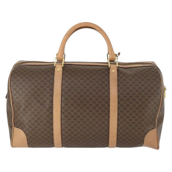 CELINE Macadam Canvas Boston Bag PVC Leather Brown Gold Auth 164829