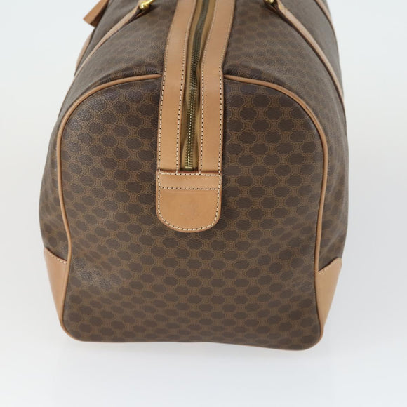 CELINE Macadam Canvas Boston Bag PVC Leather Brown Gold Auth 164829